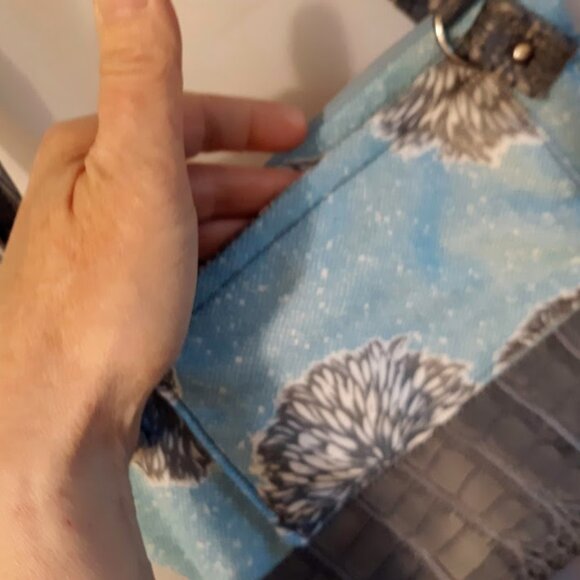 New Vinyl Double handle Shoulder Satchel Bag Purse Blue Gray Dandelion Floral - Picture 14 of 14